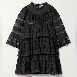 DOEN BLACK LACE ORALIE TIERED DRESS XS ORIG $398 BNWT